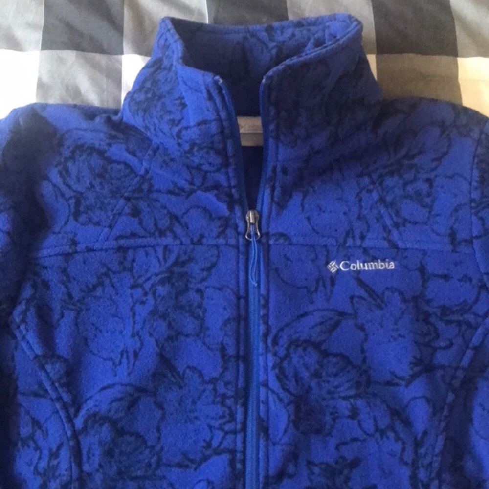 $70 Womens COLUMBIA Fast Trek Blue Black Floral Print Fleece Zip Up Jacket Sz M - Picture 15 of 16